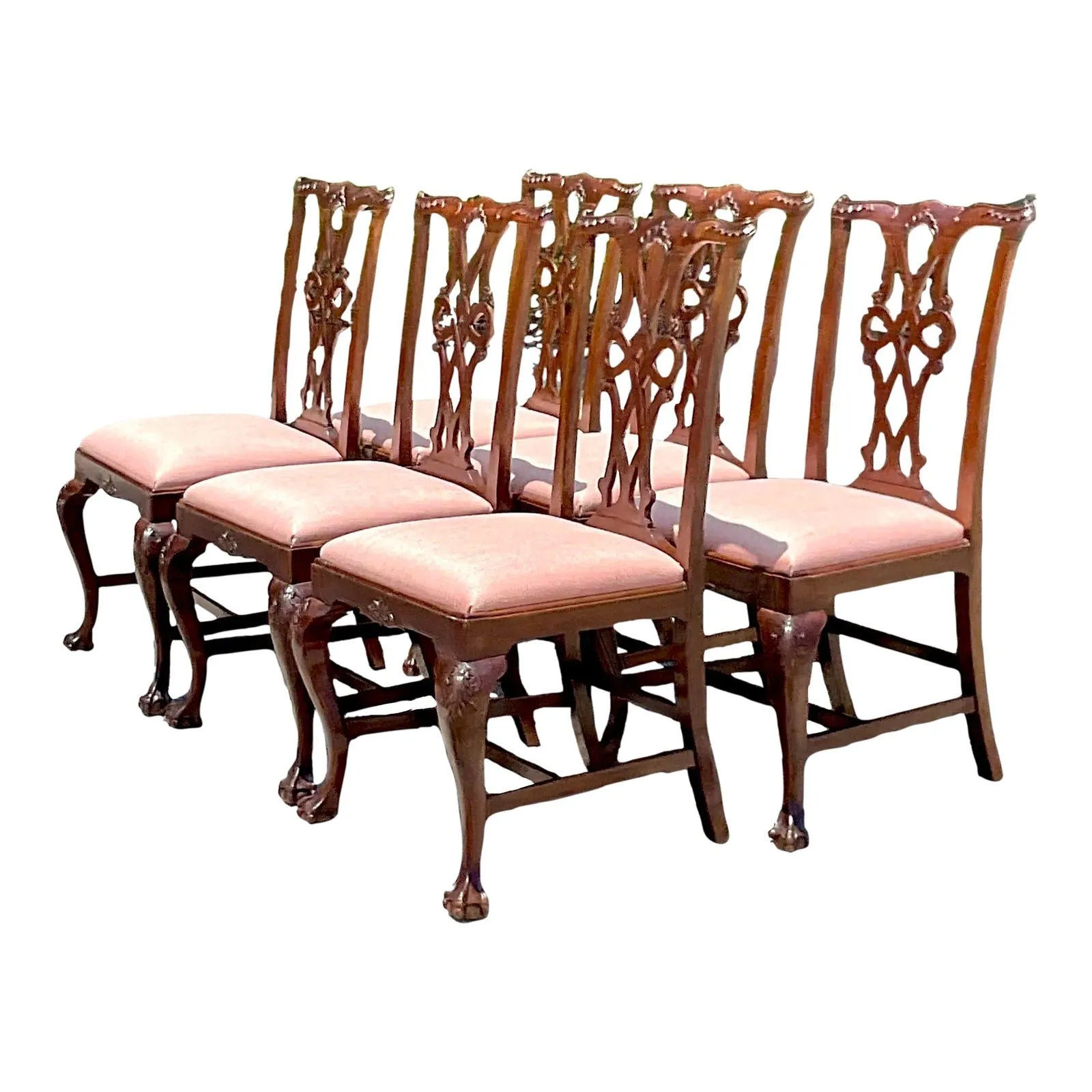 Vintage Regency Carved Ruffle Dining Chairs - Set of 6