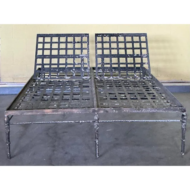 Vintage Regency Cast Aluminum Double Chaise Lounge After Michael Taylor “Montecito” — additional photo 1
