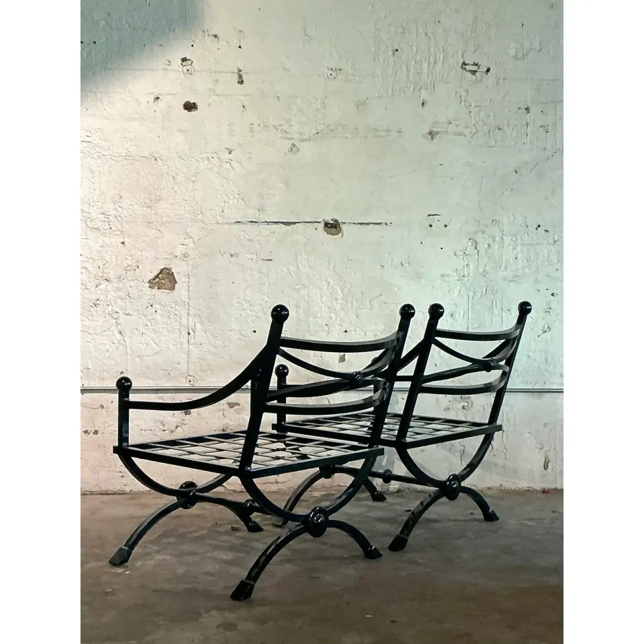 Vintage Regency Cast Aluminum Sloped Arm Lounge Chairs - A Pair