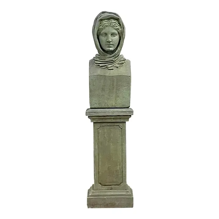 Vintage Regency Cast Concrete Bust of Woman in Hood