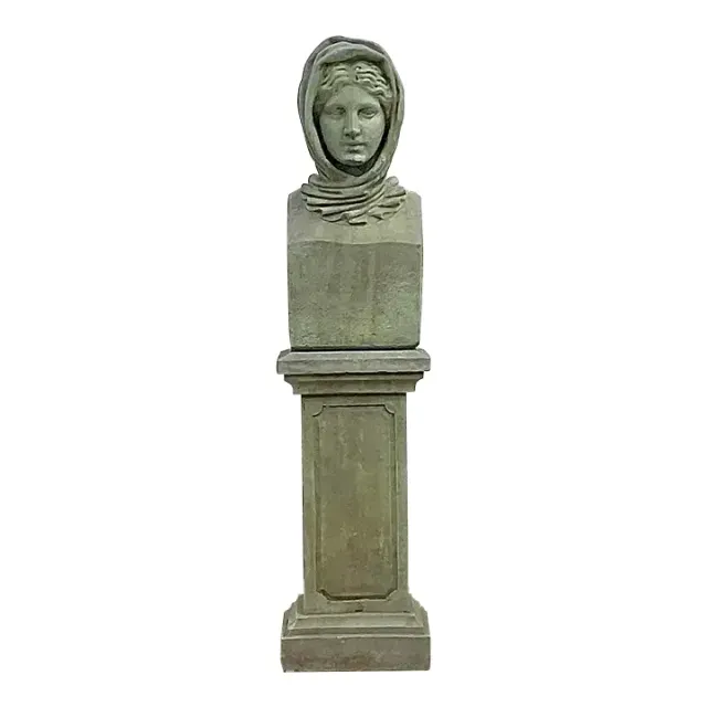 Vintage Regency Cast Concrete Bust of Woman in Hood — additional photo 1