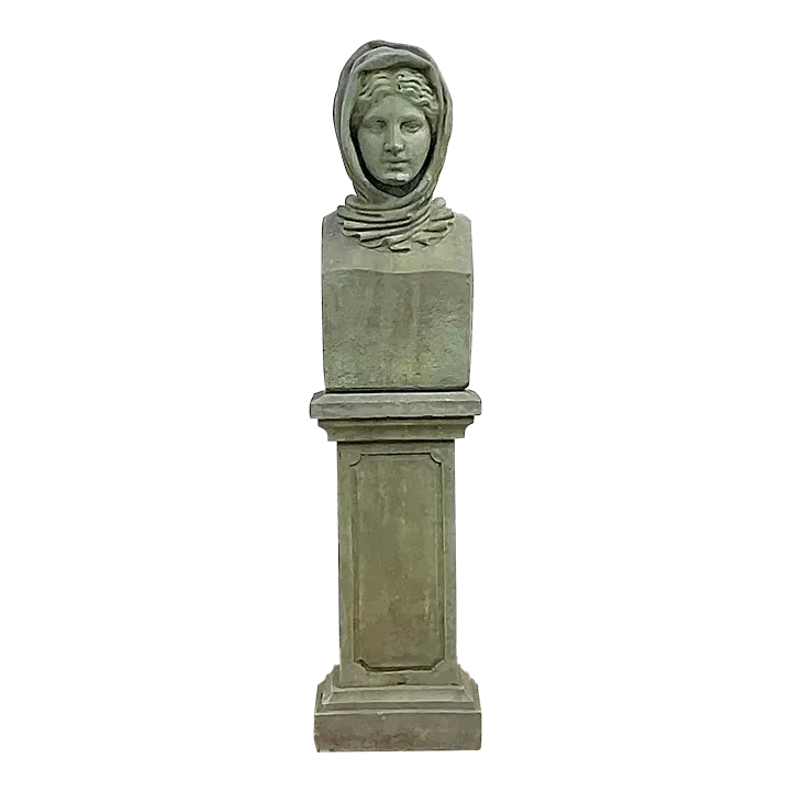 Vintage Regency Cast Concrete Bust of Woman in Hood — additional photo 2