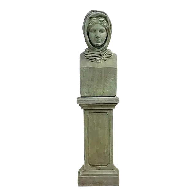 Vintage Regency Cast Concrete Bust of Woman in Hood — additional photo 2