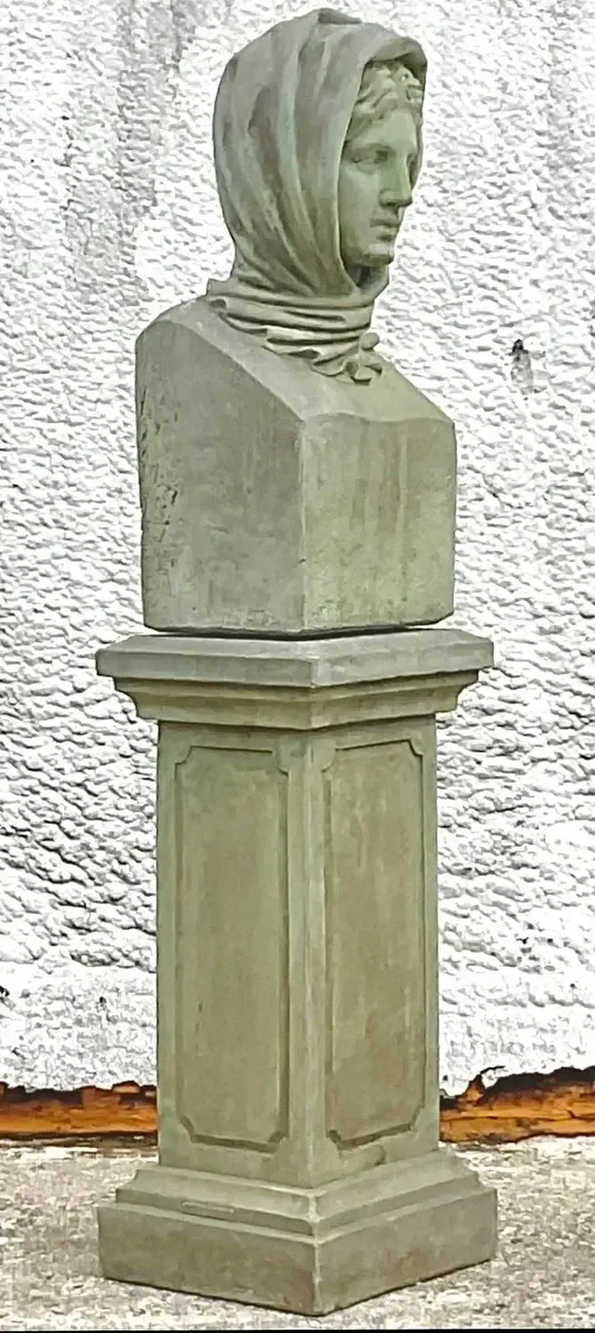 Vintage Regency Cast Concrete Bust of Woman in Hood — additional photo 5