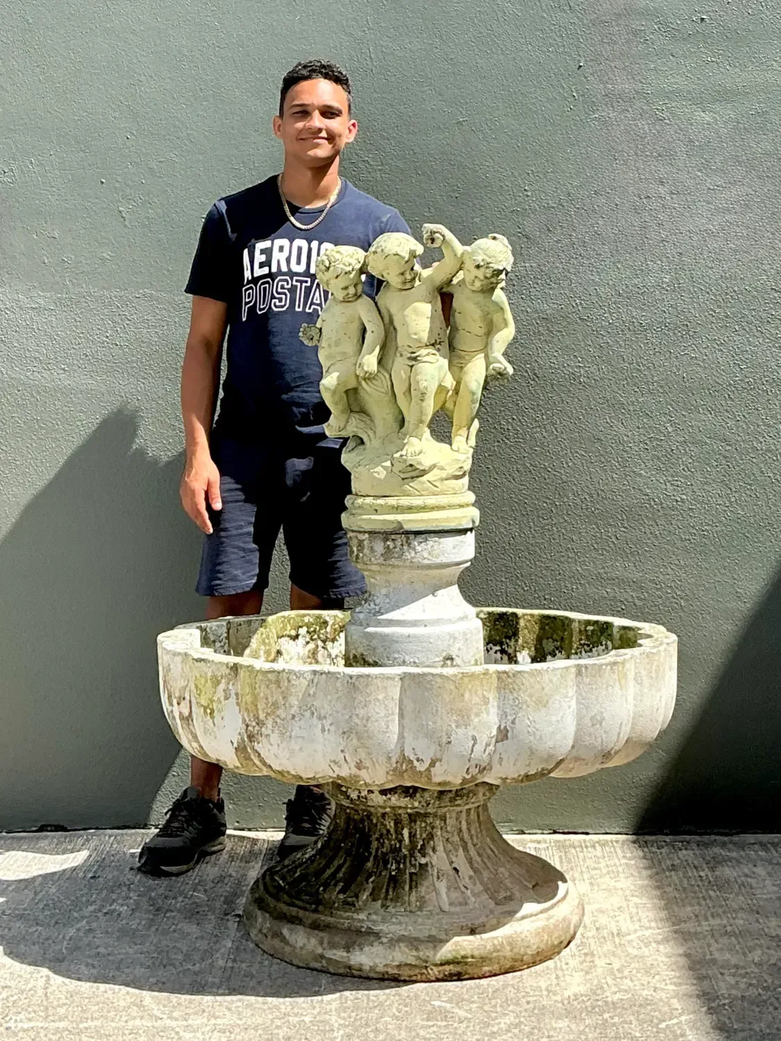 Vintage Regency Cast Concrete Distressed Fountain — additional photo 5