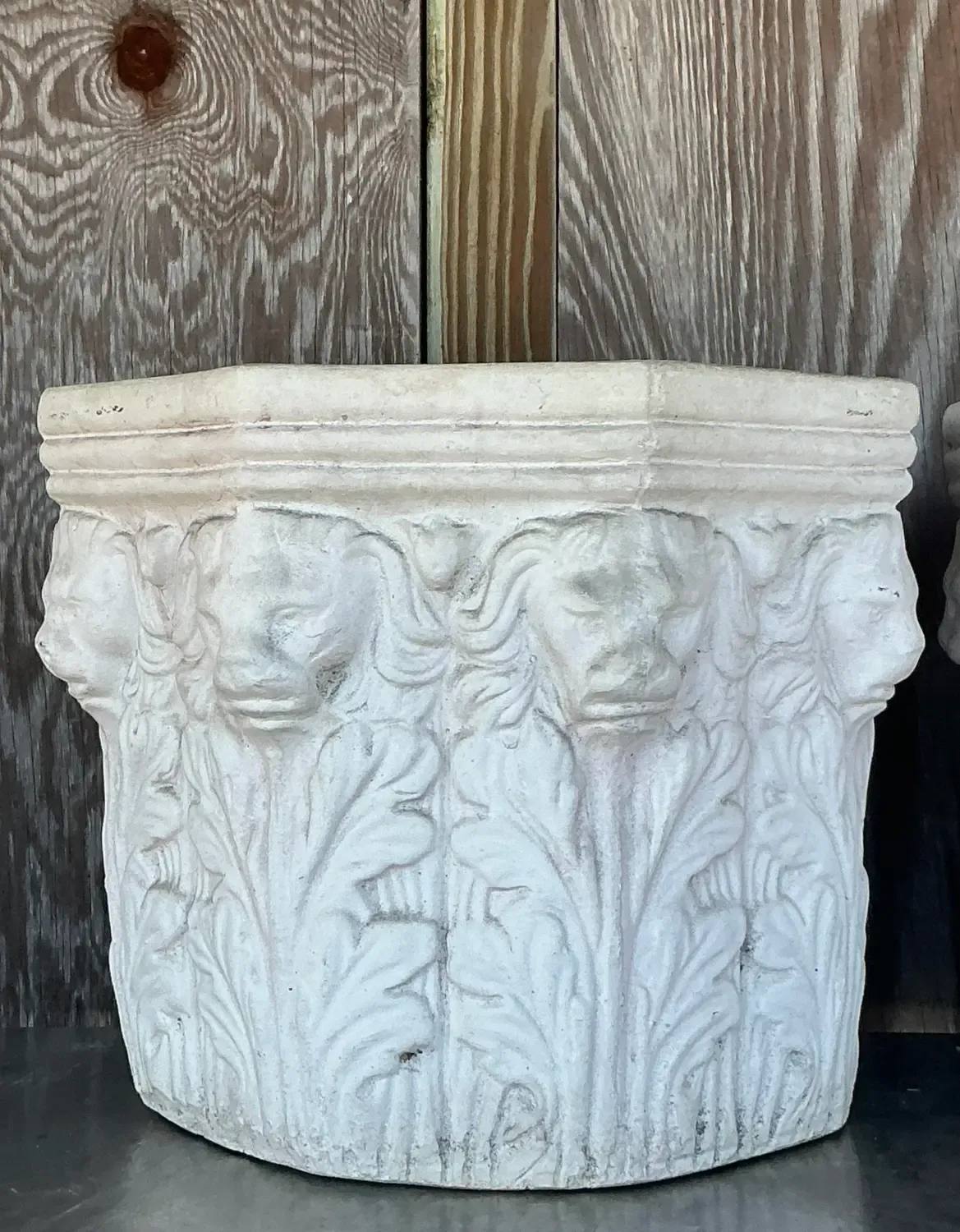 Vintage Regency Cast Concrete Lions Head Planters - Set of 2 — additional photo 2