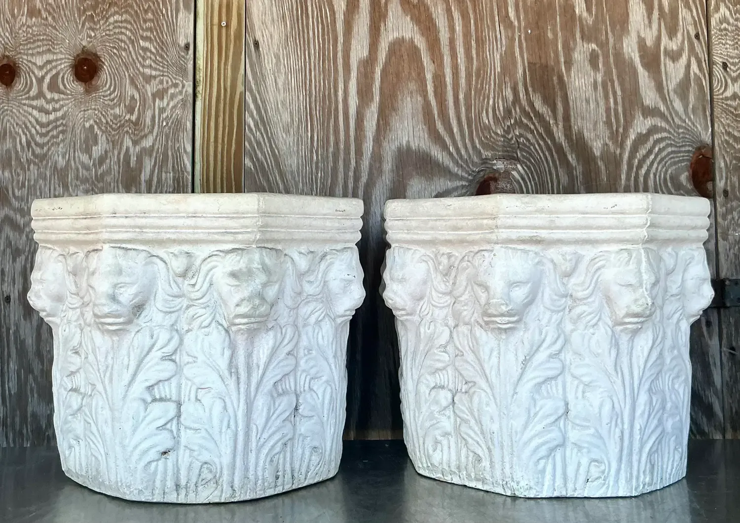Vintage Regency Cast Concrete Lions Head Planters - Set of 2 — additional photo 5