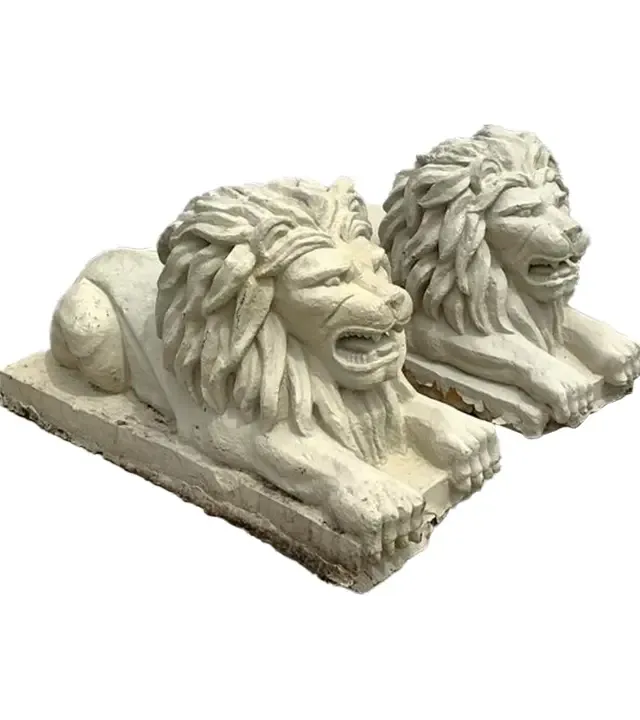 Vintage Regency Cast Concrete Lions - Set of 2
