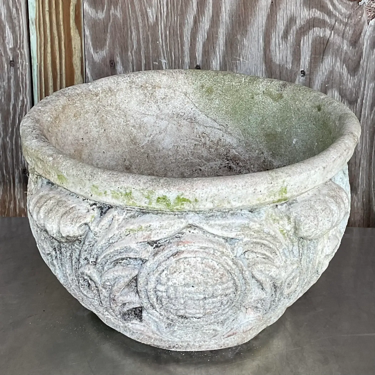 Vintage Regency Cast Concrete Medallion Planter — additional photo 2