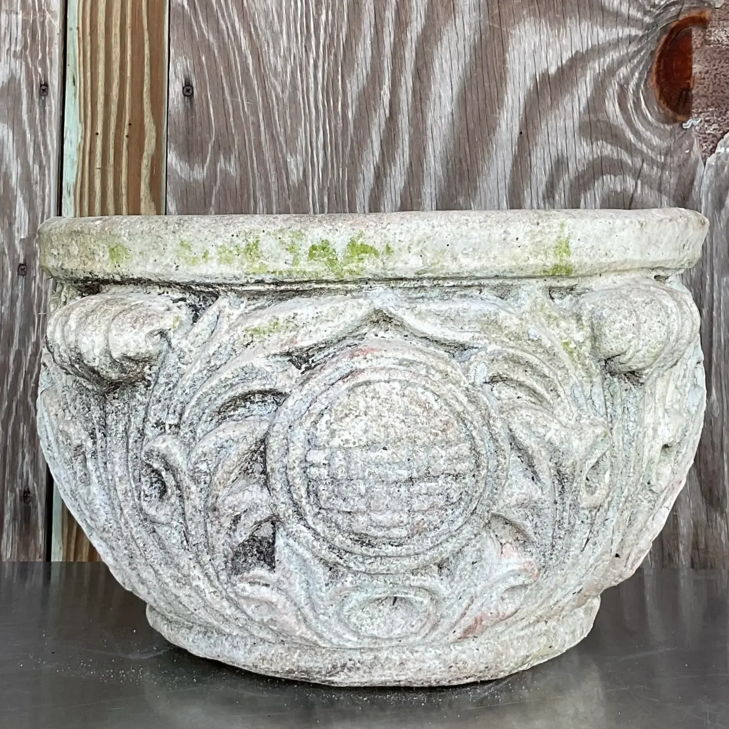 Vintage Regency Cast Concrete Medallion Planter — additional photo 3