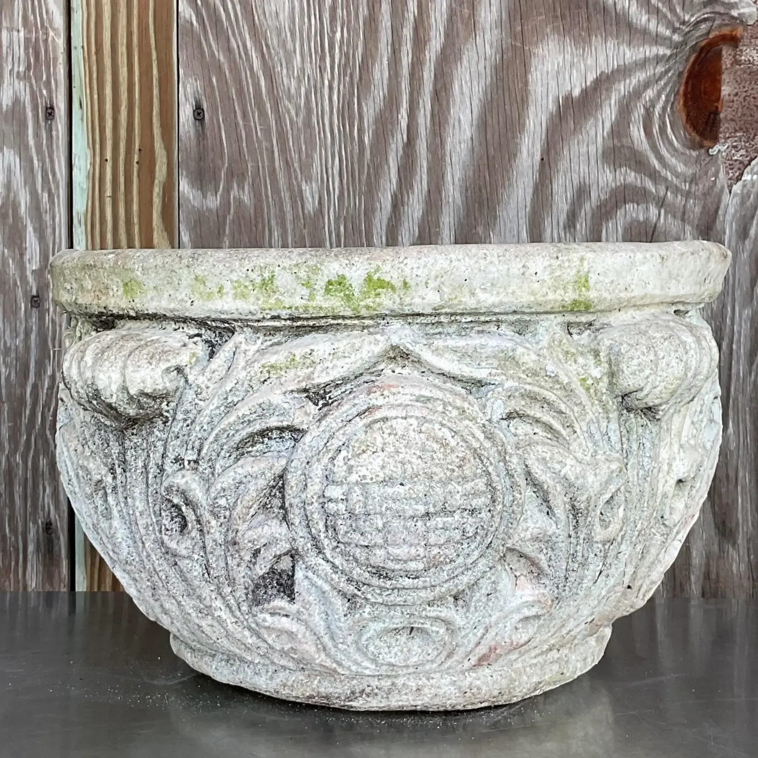 Vintage Regency Cast Concrete Medallion Planter — additional photo 4