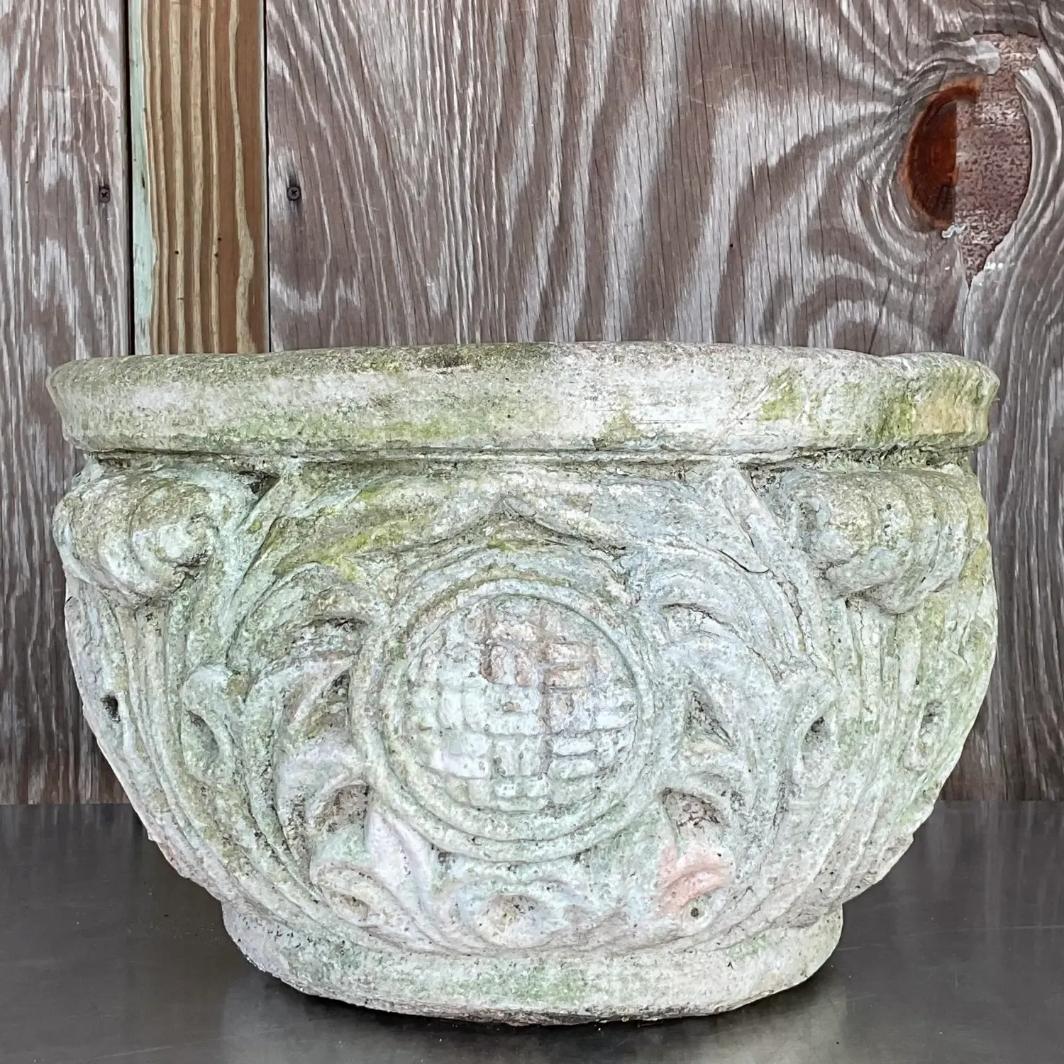 Vintage Regency Cast Concrete Medallion Planter — additional photo 8