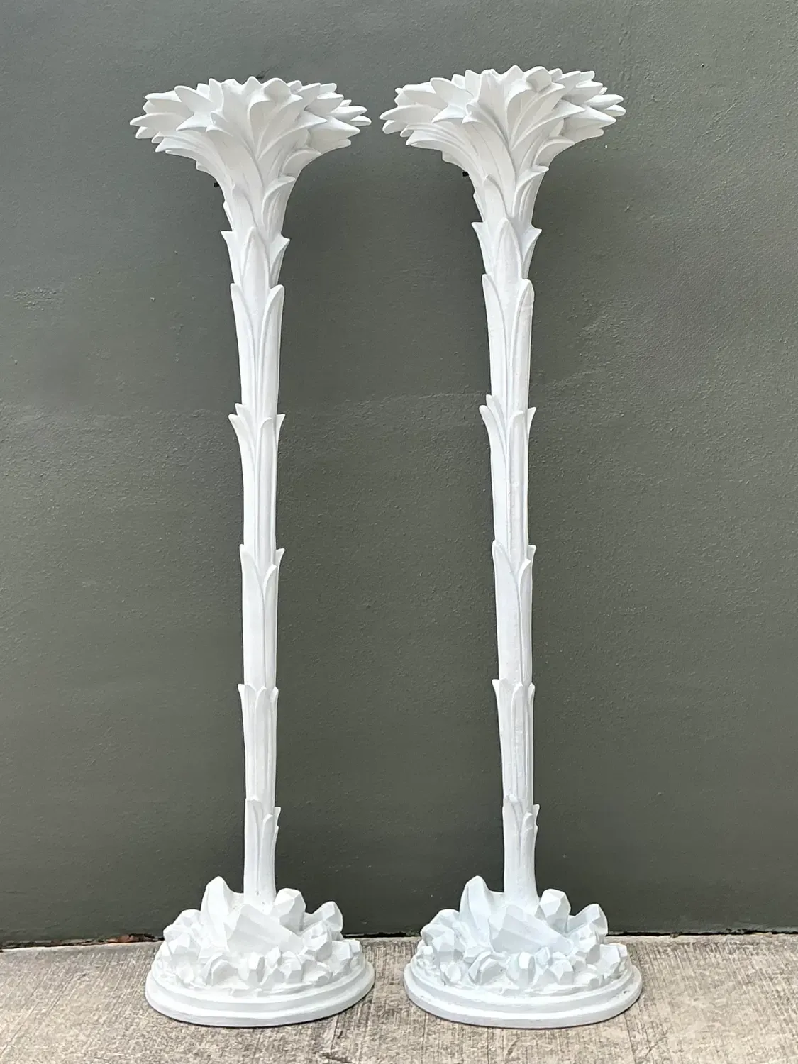 Vintage Regency Cast Plaster Palm Torchere Lamps After Serge Roche — additional photo 1