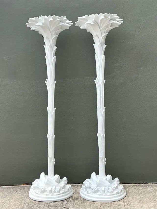 Vintage Regency Cast Plaster Palm Torchere Lamps After Serge Roche — additional photo 1