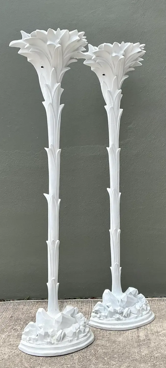 Vintage Regency Cast Plaster Palm Torchere Lamps After Serge Roche — additional photo 4