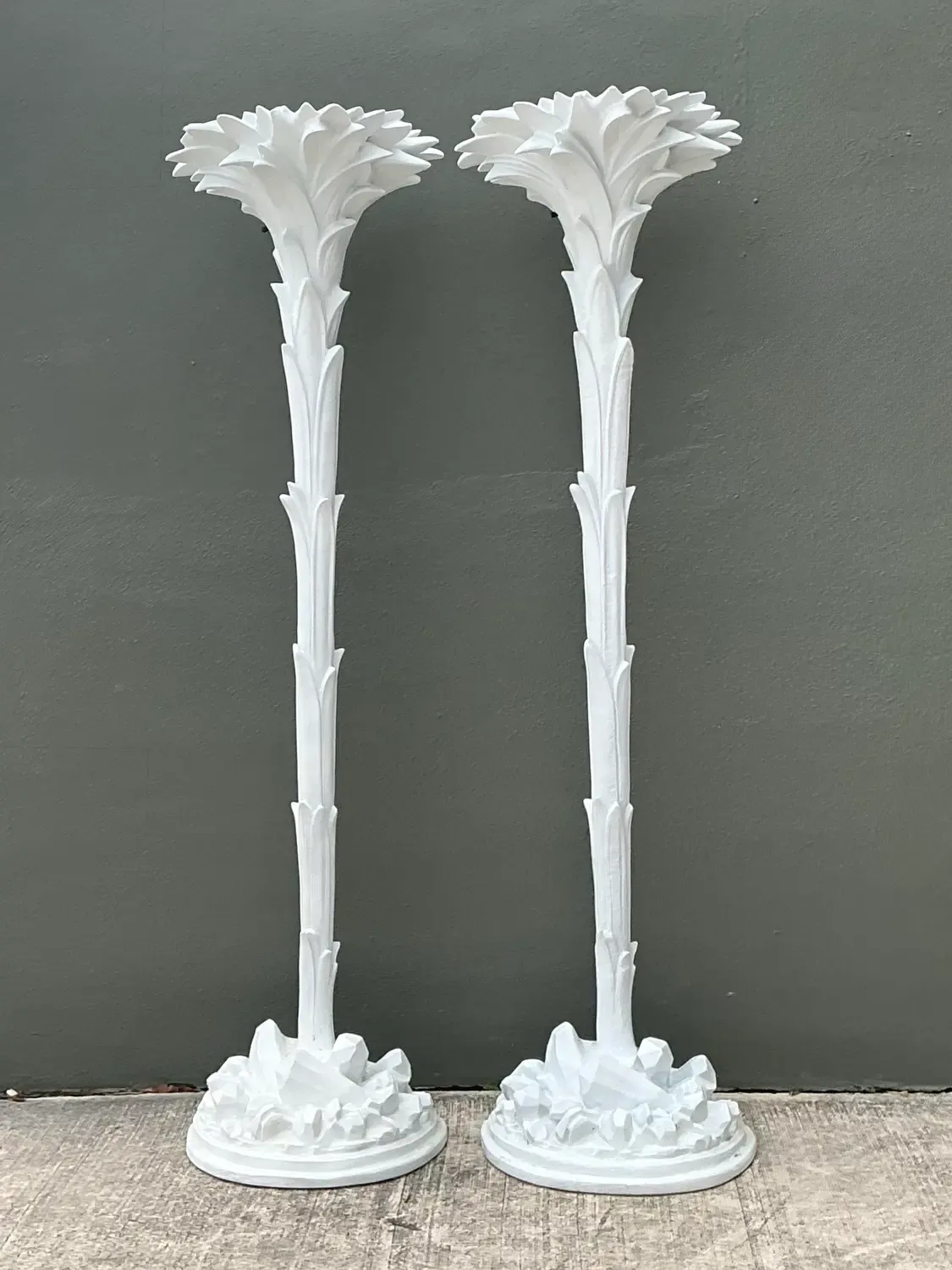 Vintage Regency Cast Plaster Palm Torchere Lamps After Serge Roche — additional photo 5