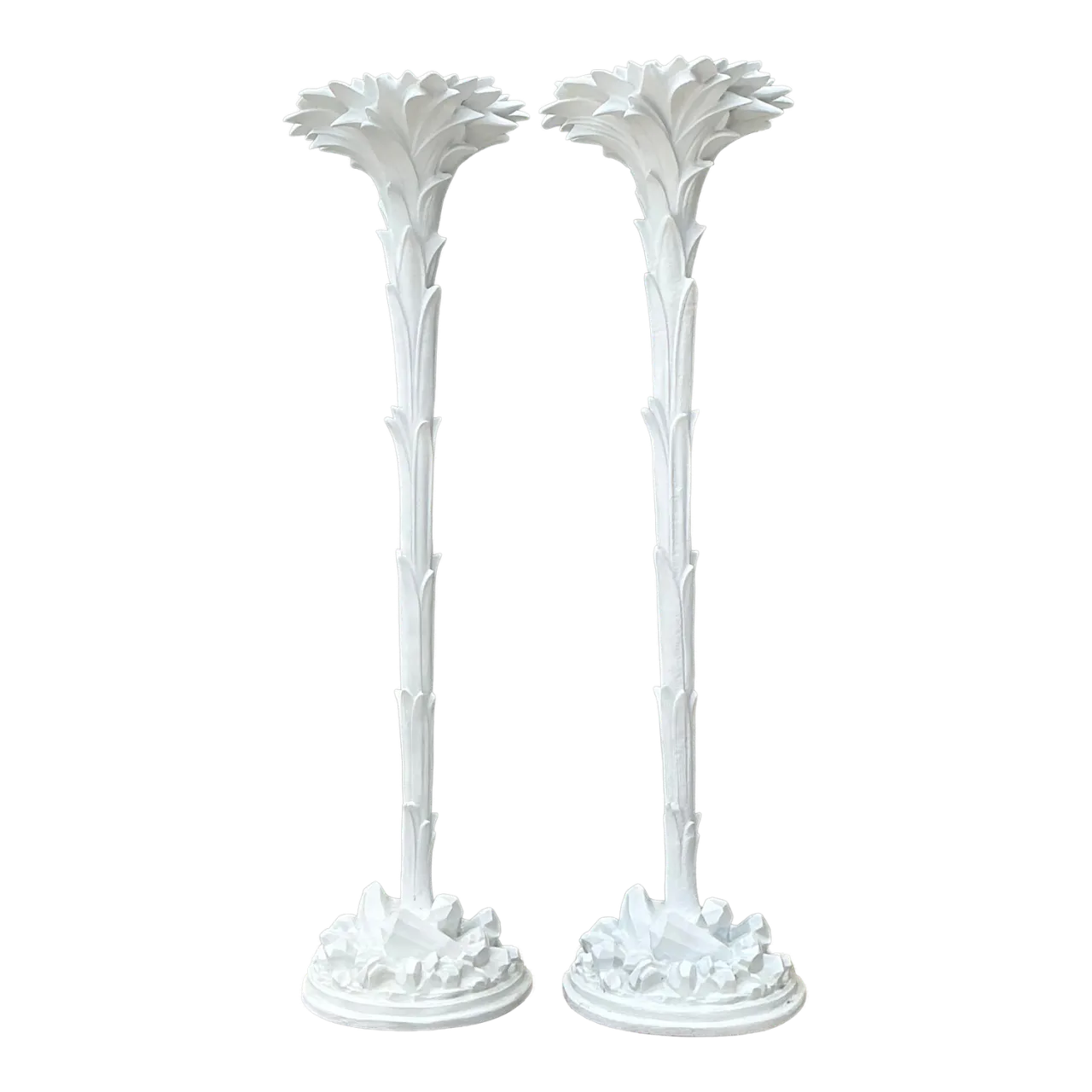 Vintage Regency Cast Plaster Palm Torchere Lamps After Serge Roche