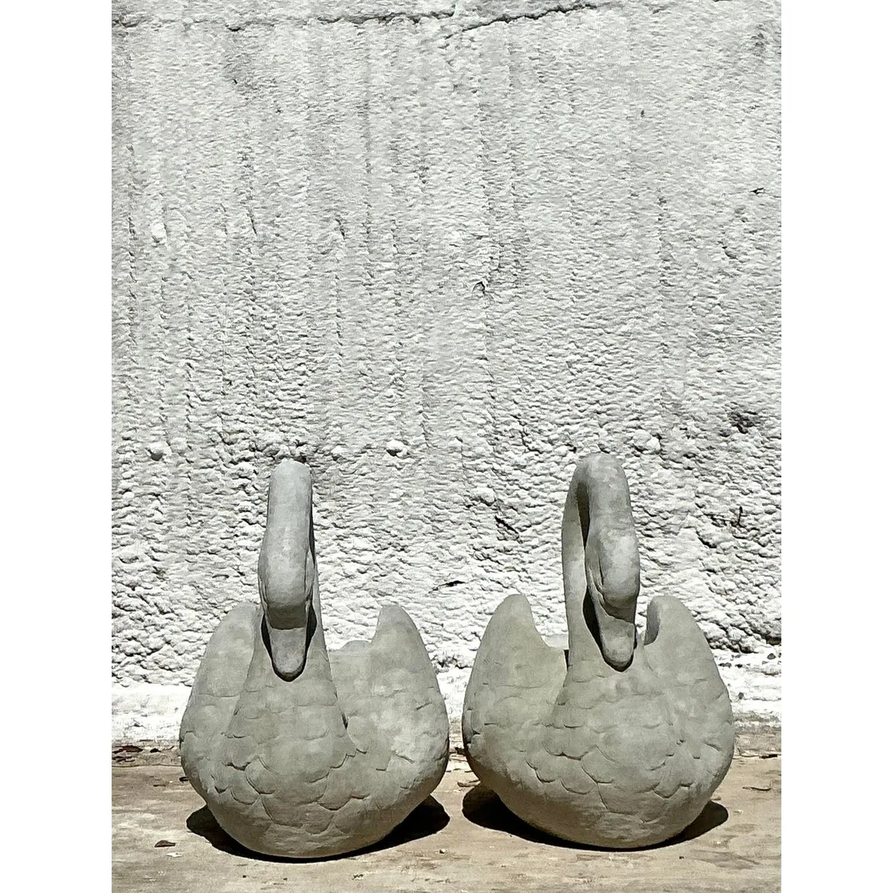 Vintage Regency Cast Stone Swan Planters - A Pair