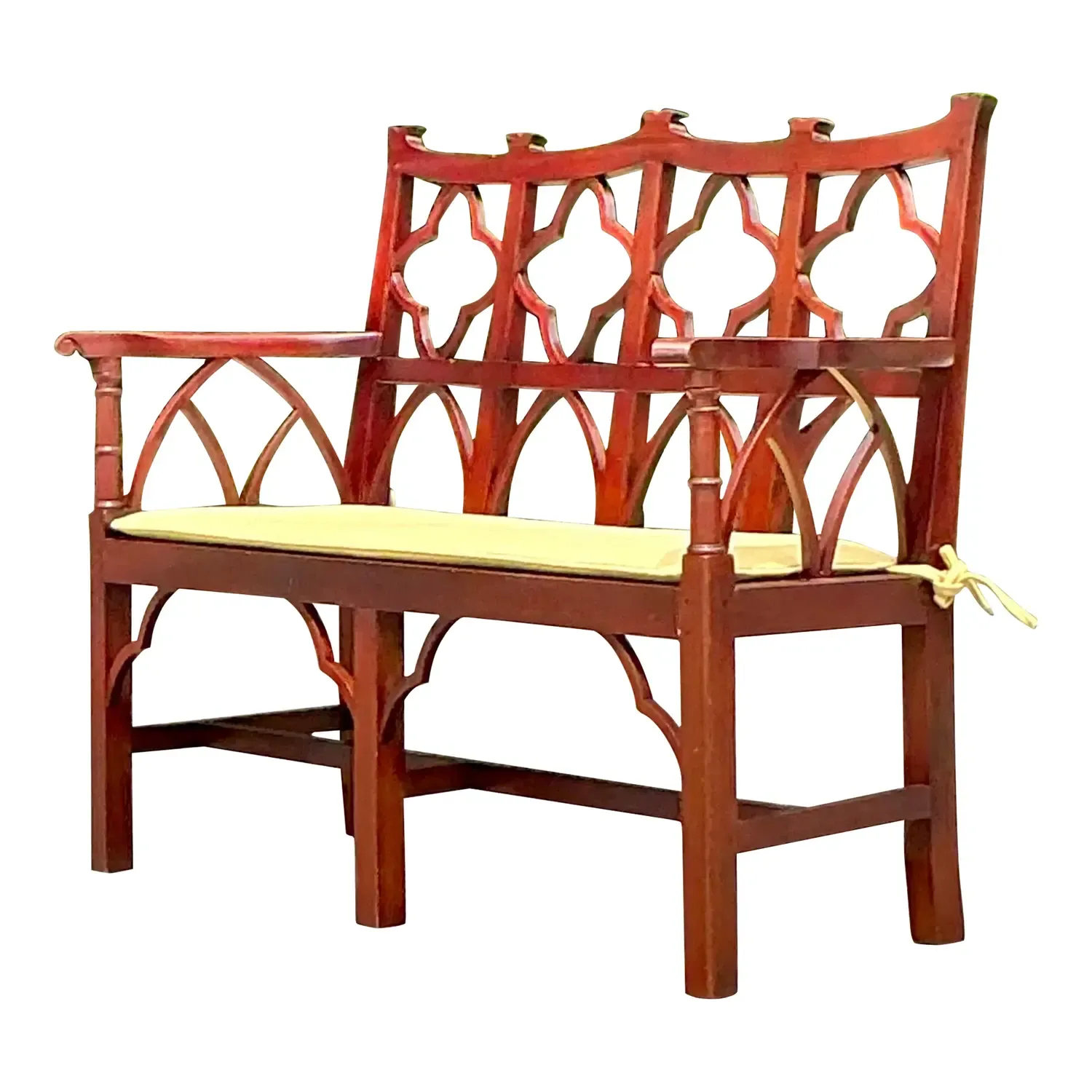 Vintage Regency Chinese Chippendale Wooden Bench