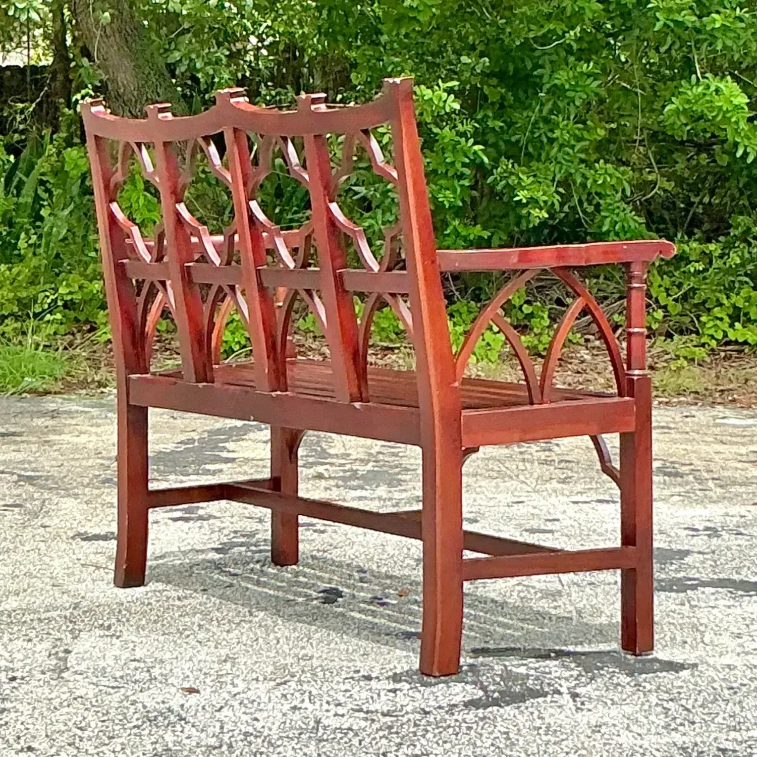 Vintage Regency Chinese Chippendale Wooden Bench — additional photo 3