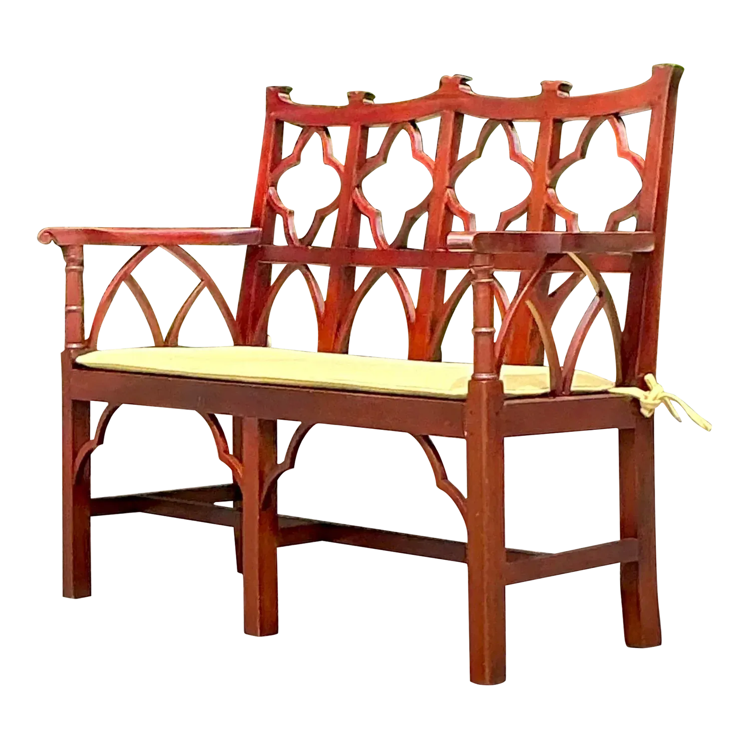 Vintage Regency Chinese Chippendale Wooden Bench — additional photo 4