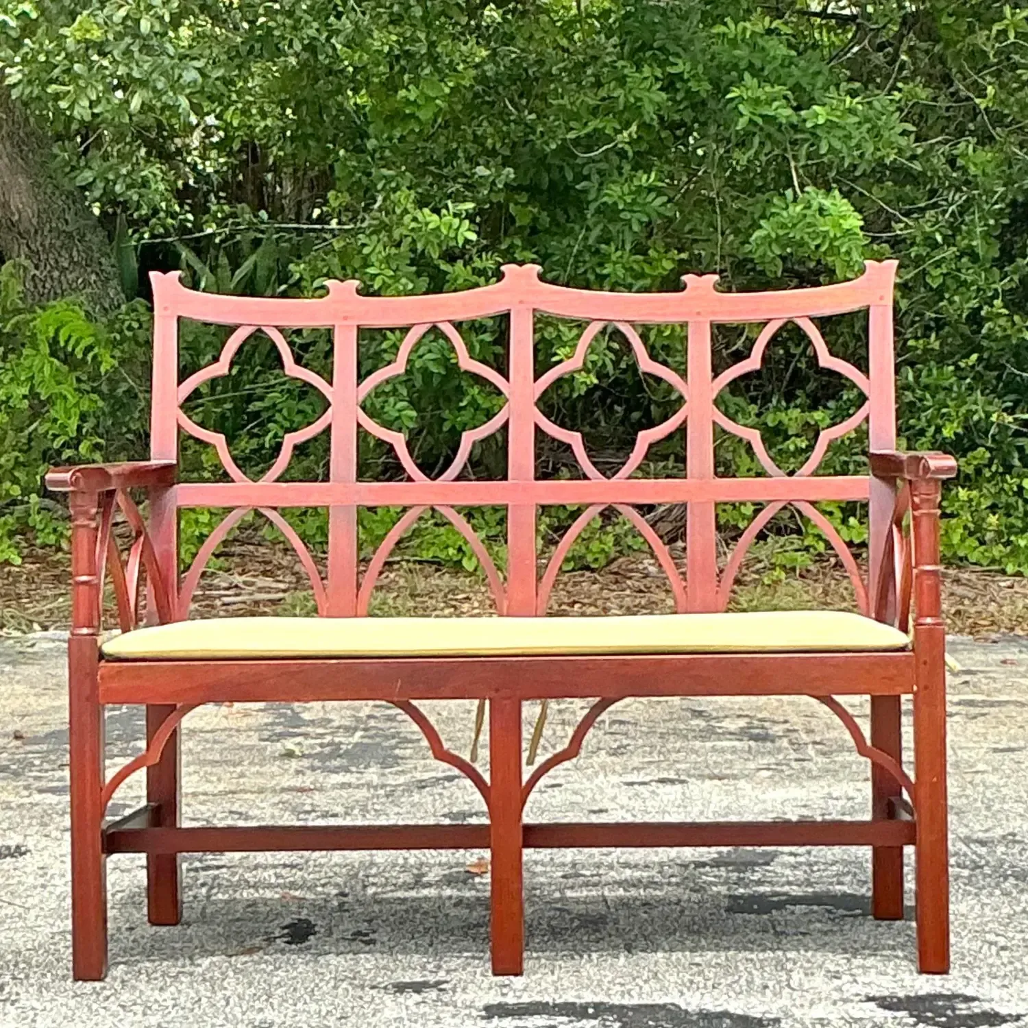 Vintage Regency Chinese Chippendale Wooden Bench — additional photo 5