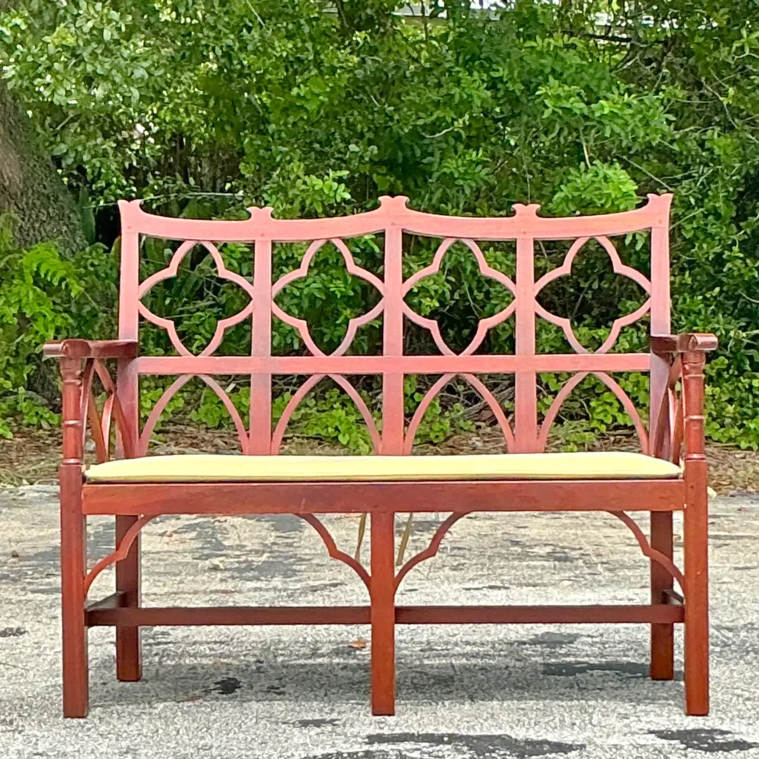 Vintage Regency Chinese Chippendale Wooden Bench — additional photo 6