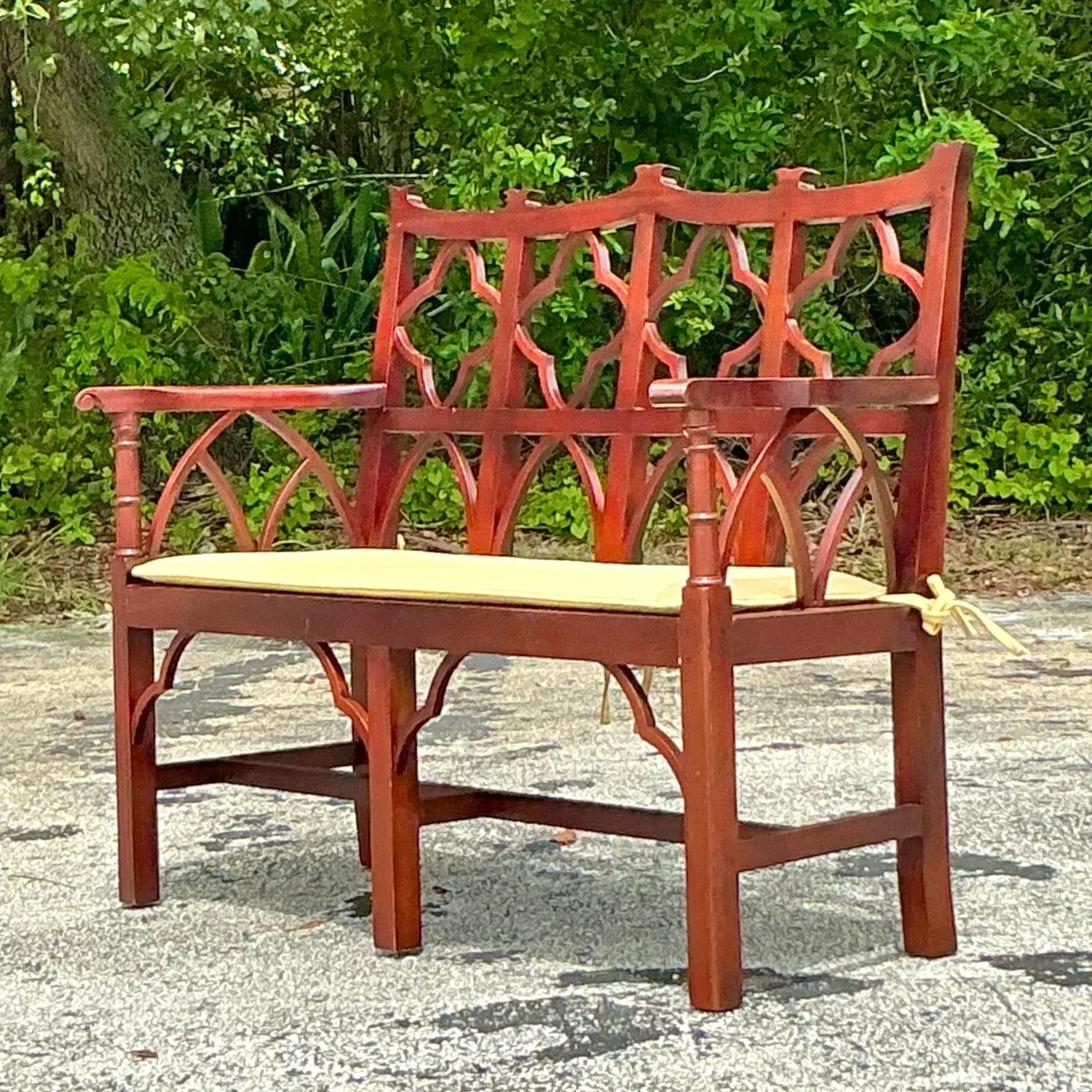 Vintage Regency Chinese Chippendale Wooden Bench — additional photo 7