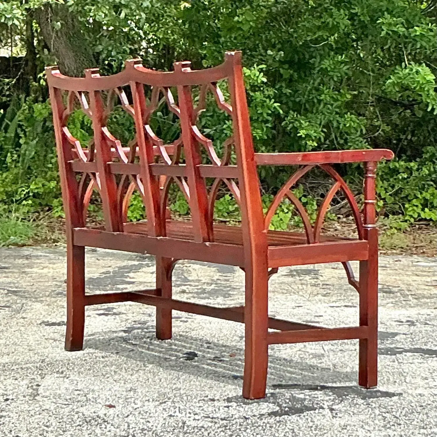 Vintage Regency Chinese Chippendale Wooden Bench — additional photo 8