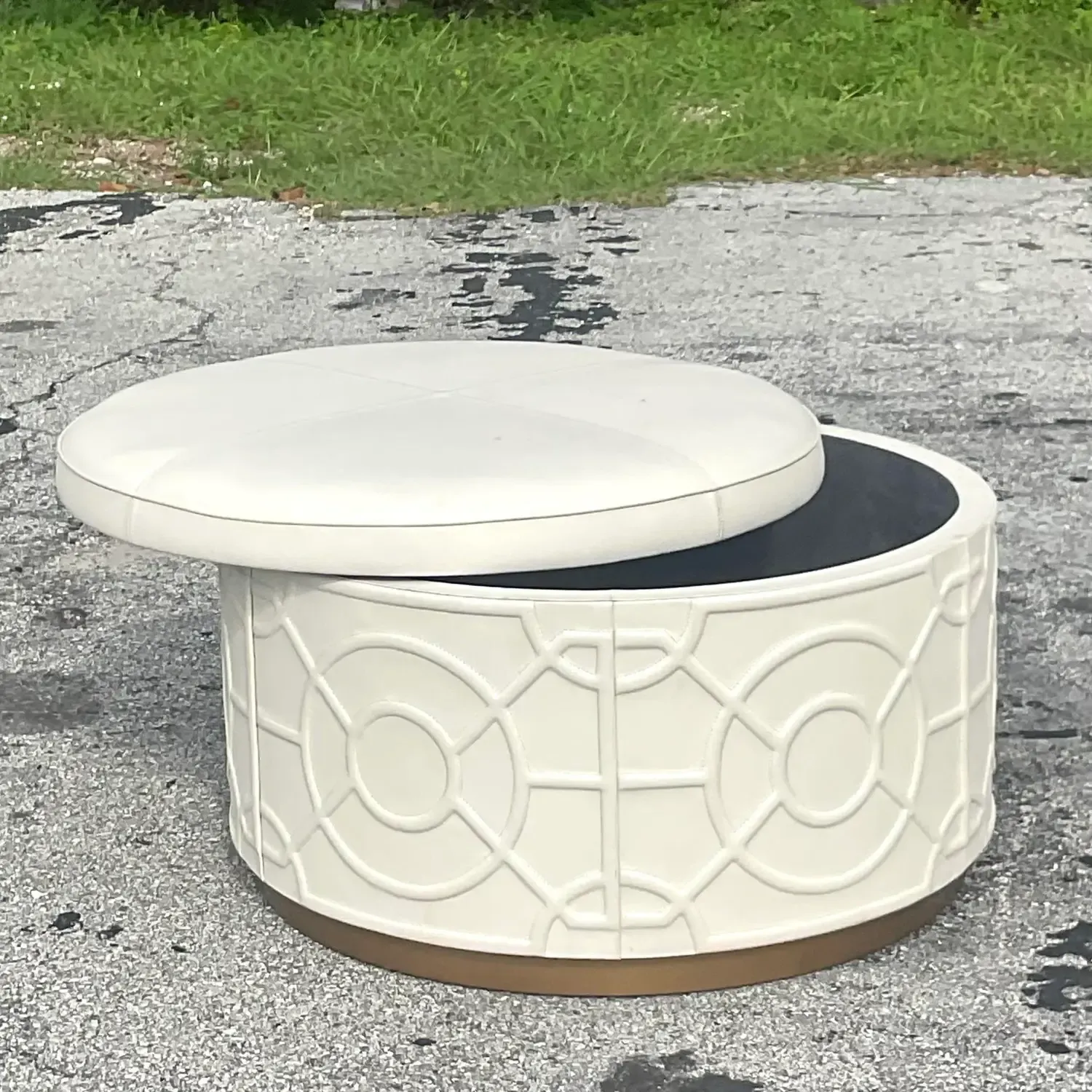 Vintage Regency Currey and Co “Alisa” Leather Storage Ottoman — additional photo 4