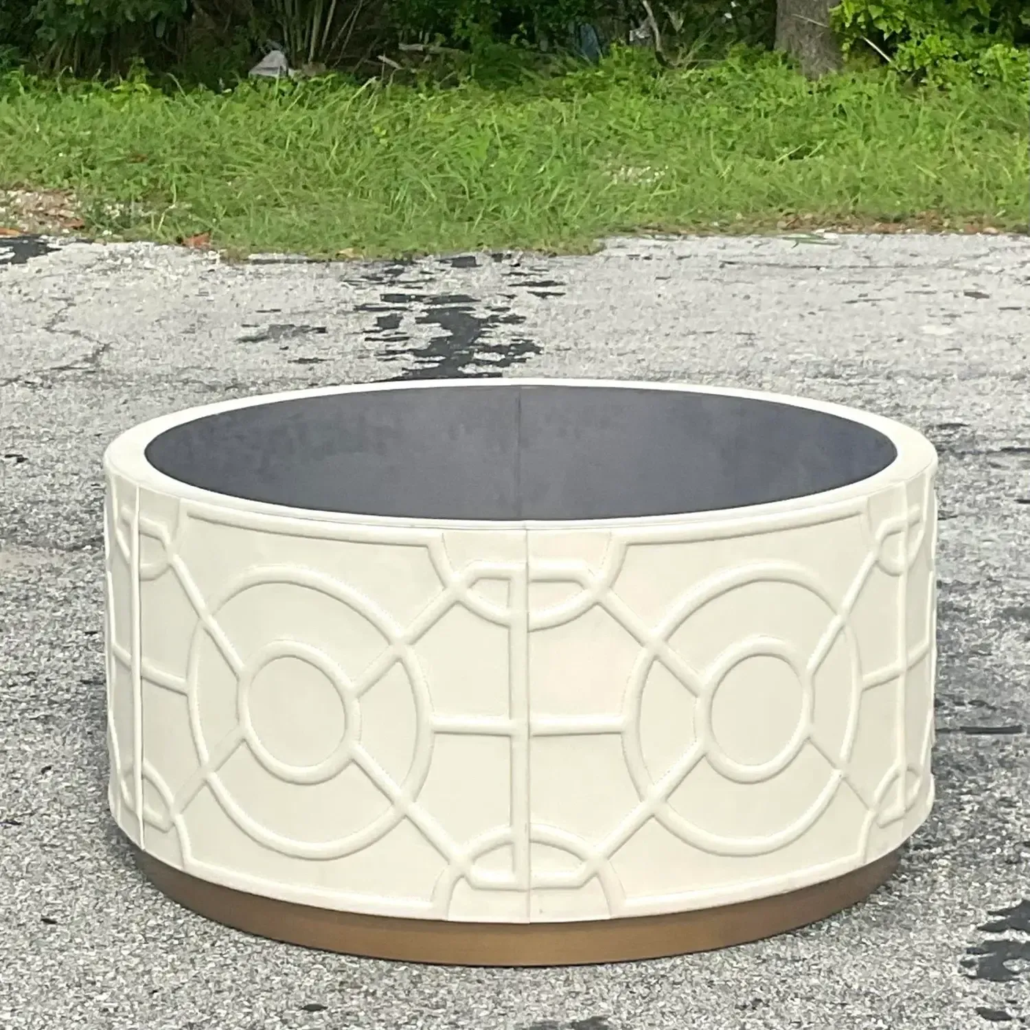Vintage Regency Currey and Co “Alisa” Leather Storage Ottoman — additional photo 5