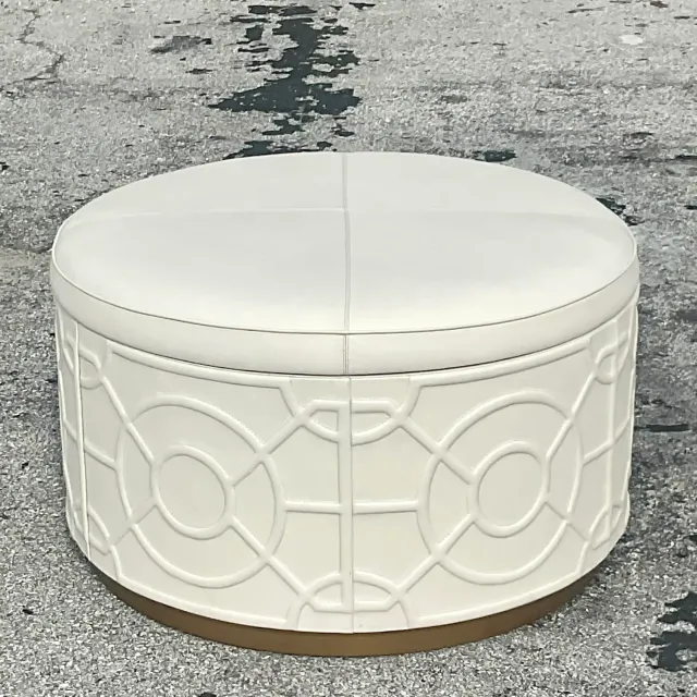 Vintage Regency Currey and Co “Alisa” Leather Storage Ottoman — additional photo 6