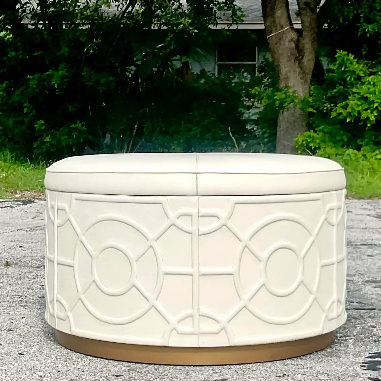 Vintage Regency Currey and Co “Alisa” Leather Storage Ottoman — additional photo 7