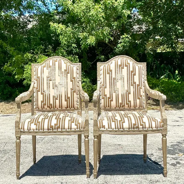 Vintage Regency Cut Velvet Bergere Chairs - a Pair — additional photo 3