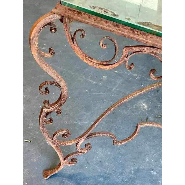 Vintage Regency Distressed Wrought Iron Scroll Dining Table — additional photo 1