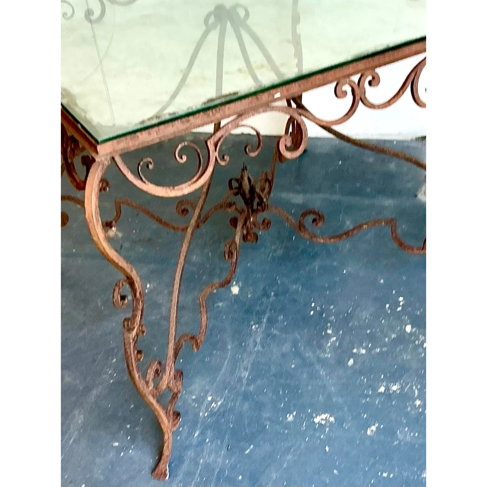 Vintage Regency Distressed Wrought Iron Scroll Dining Table — additional photo 2