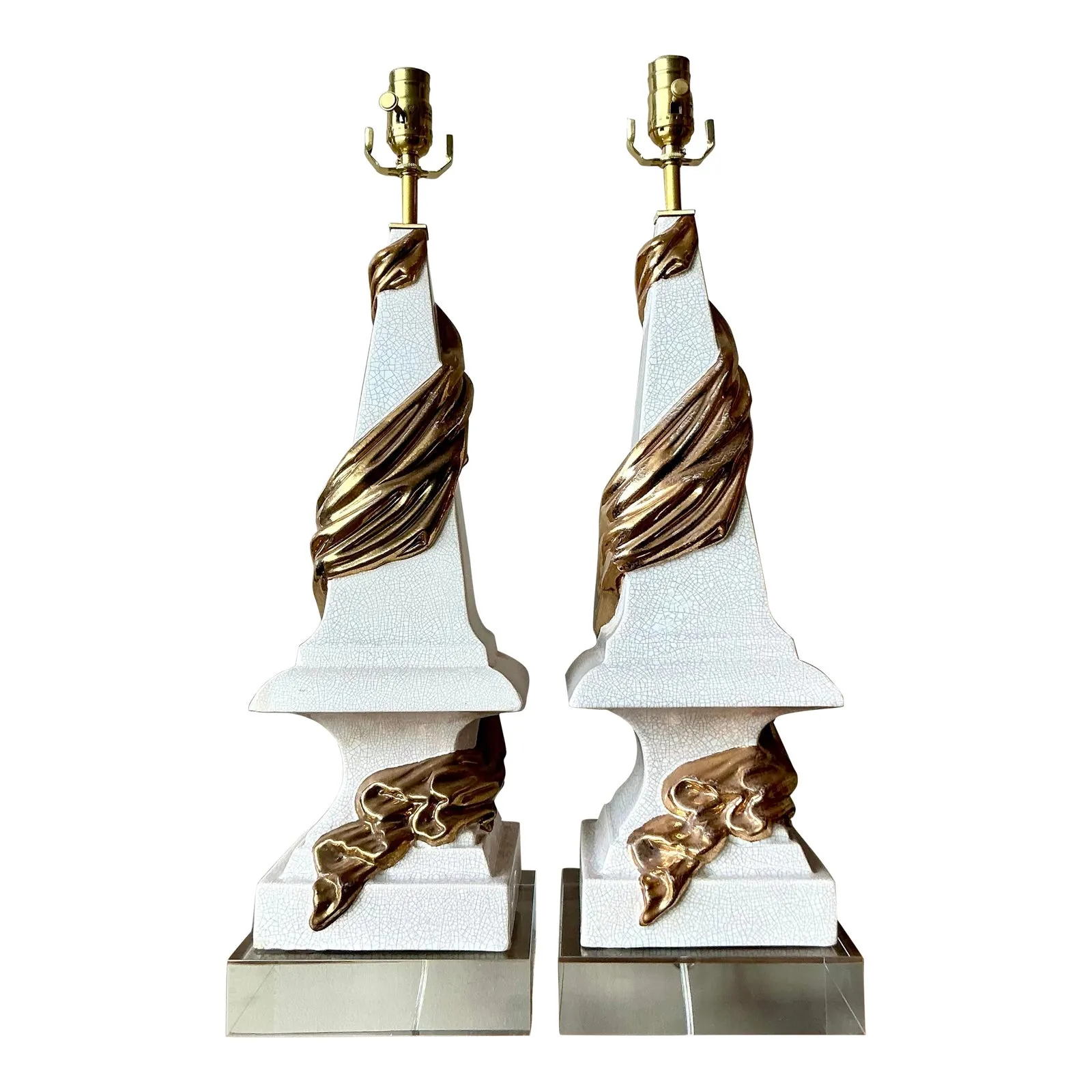 Vintage Regency Draped Swag Glazed Ceramic Lamps - A Pair — additional photo 1