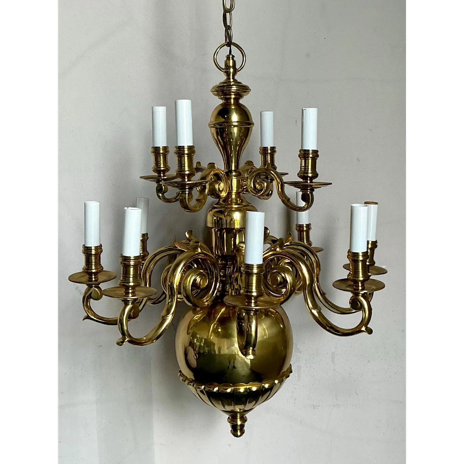 Vintage Regency Dutch Baroque Brass Chandelier