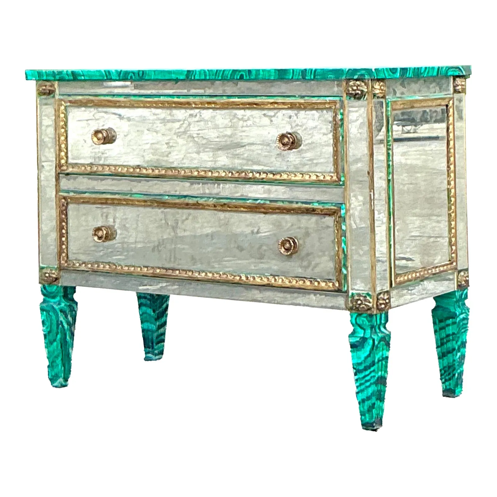 Vintage Regency Faux Painted Malachite Mirrored Chest of Drawers — additional photo 1