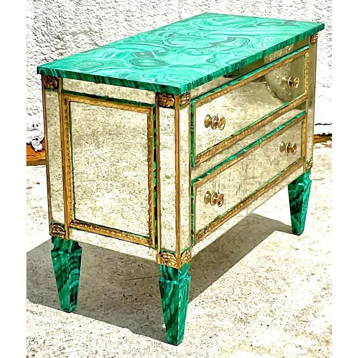 Vintage Regency Faux Painted Malachite Mirrored Chest of Drawers — additional photo 2