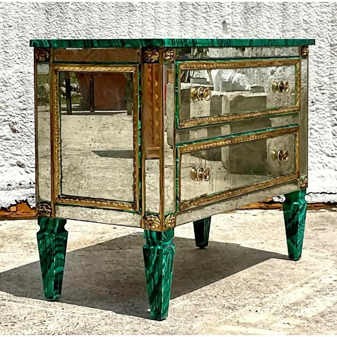 Vintage Regency Faux Painted Malachite Mirrored Chest of Drawers — additional photo 3