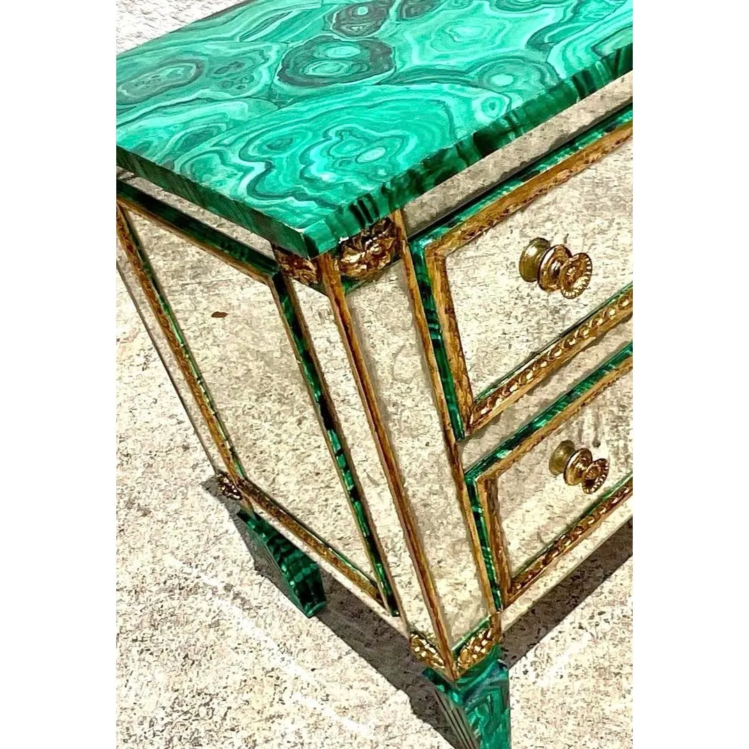 Vintage Regency Faux Painted Malachite Mirrored Chest of Drawers — additional photo 4