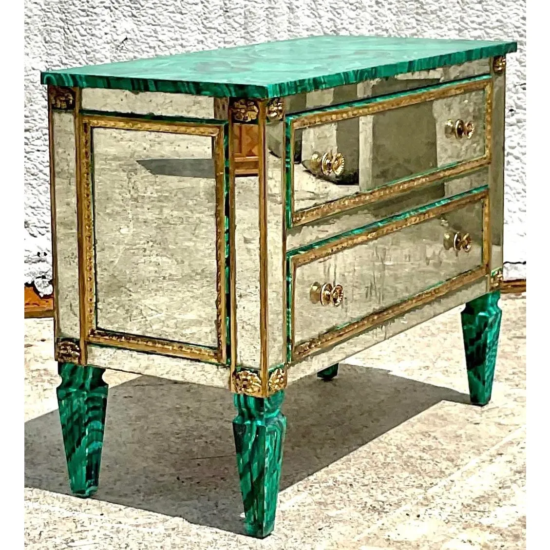 Vintage Regency Faux Painted Malachite Mirrored Chest of Drawers — additional photo 5