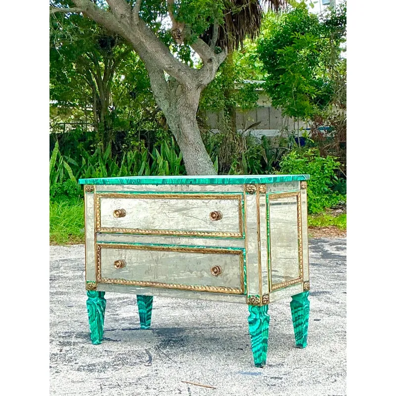 Vintage Regency Faux Painted Malachite Mirrored Chest of Drawers — additional photo 7