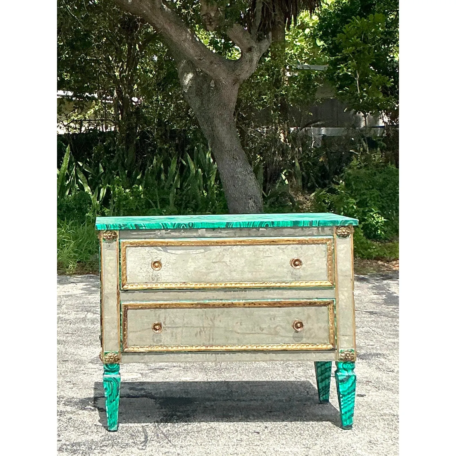 Vintage Regency Faux Painted Malachite Mirrored Chest of Drawers — additional photo 8