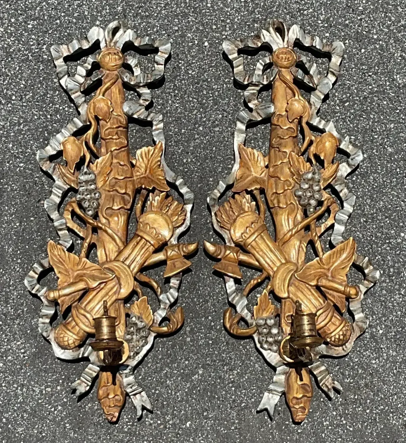 Vintage Regency Gilt Carved Wood Candle Sconce - a Pair
