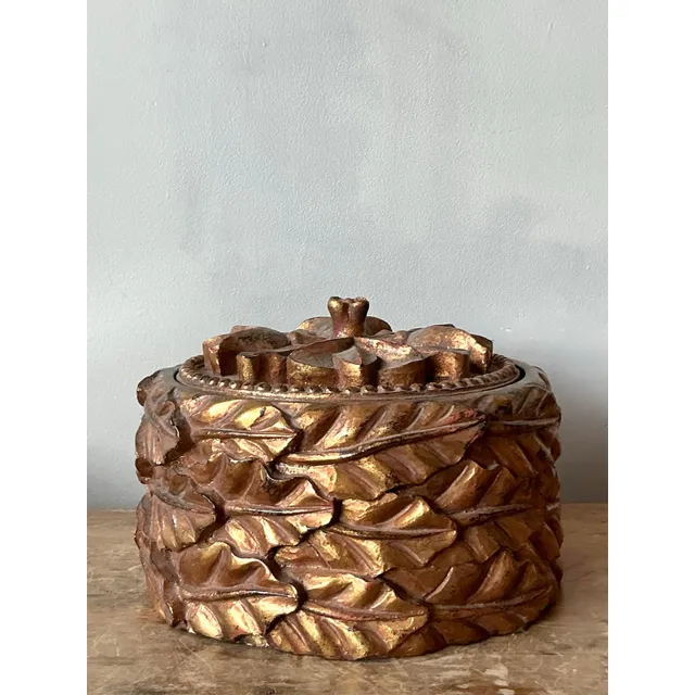Vintage Regency Gilt Leaves Lidded Bowl — additional photo 3