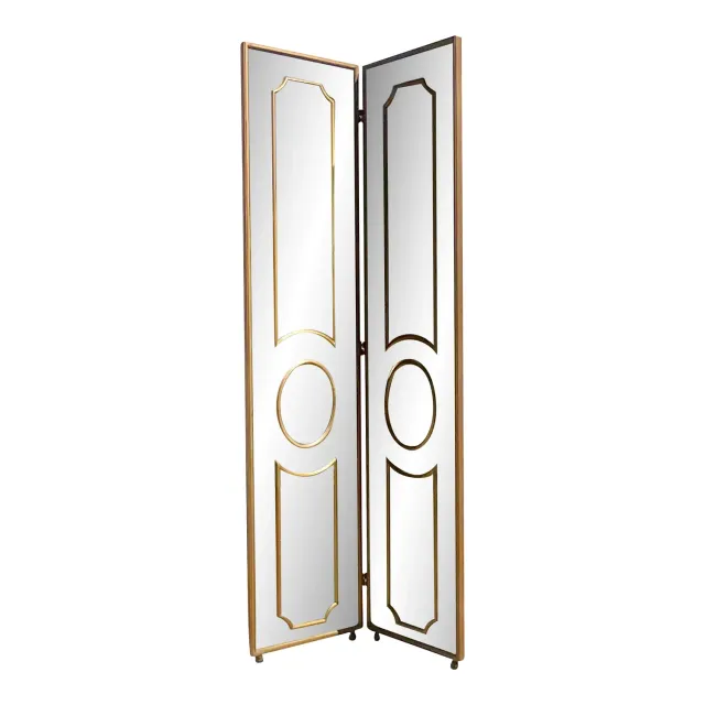 Vintage Regency Gilt Mullion Smoked Mirror Folding Screen — additional photo 1
