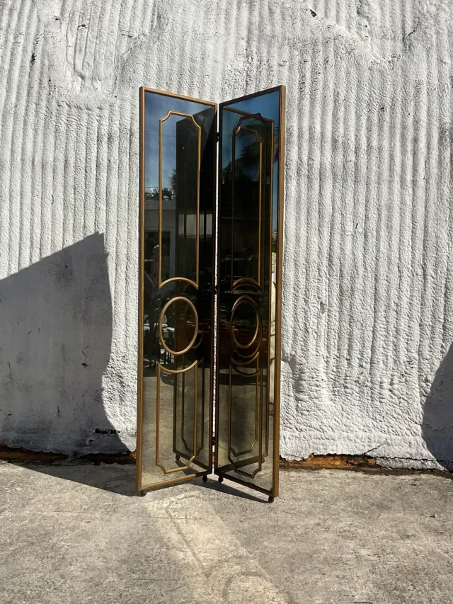 Vintage Regency Gilt Mullion Smoked Mirror Folding Screen — additional photo 4