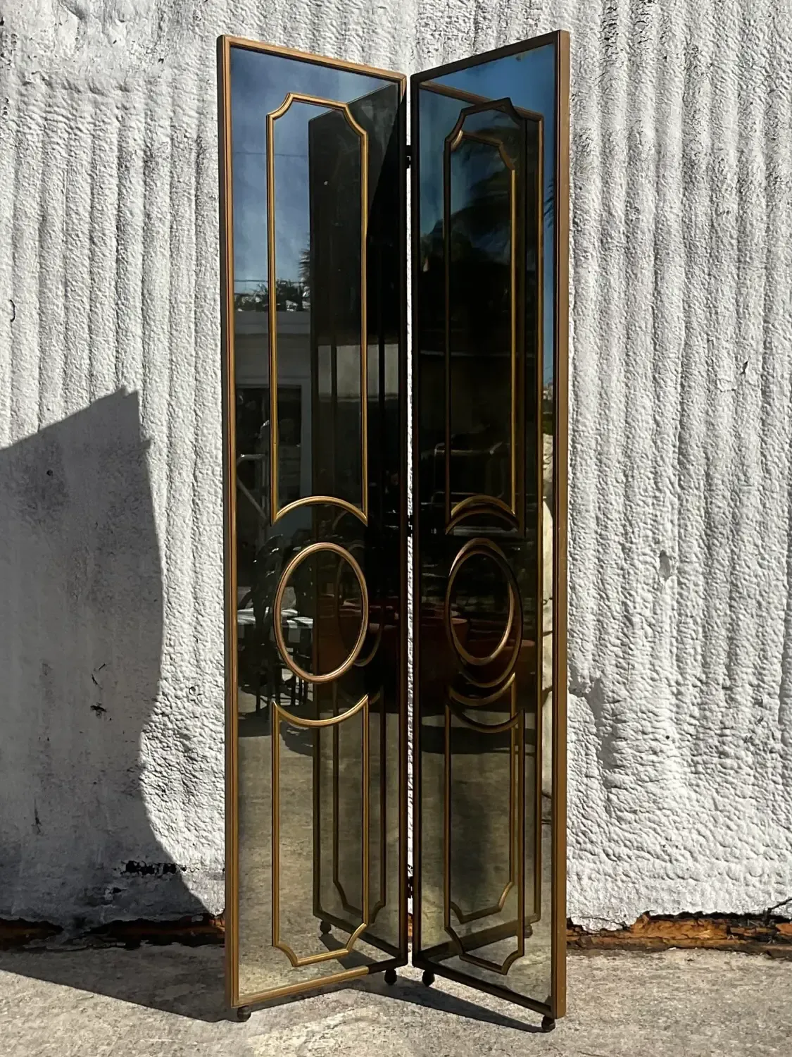 Vintage Regency Gilt Mullion Smoked Mirror Folding Screen — additional photo 6
